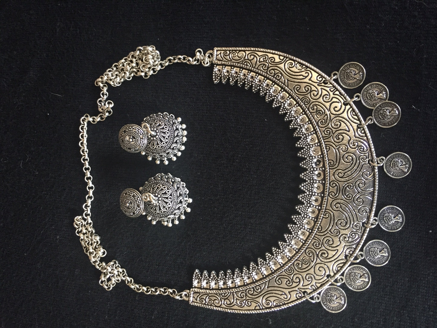 Crescent Moon Long Necklace with Earrings