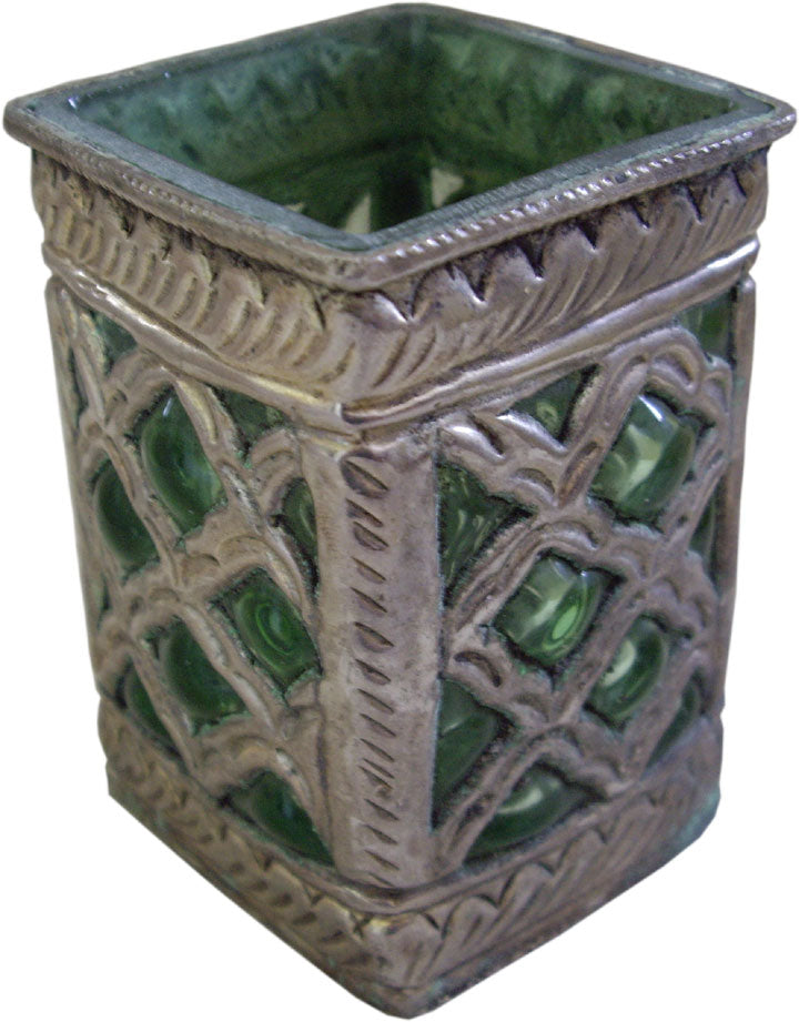 Pen Holder in Glass and White Metal (Handicraft)