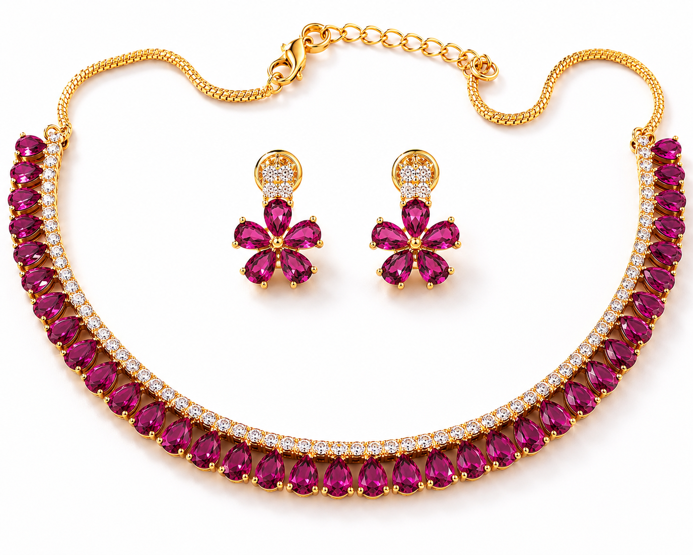 Purple Semi Precious Stone Tear Drop Necklace & Earring Set