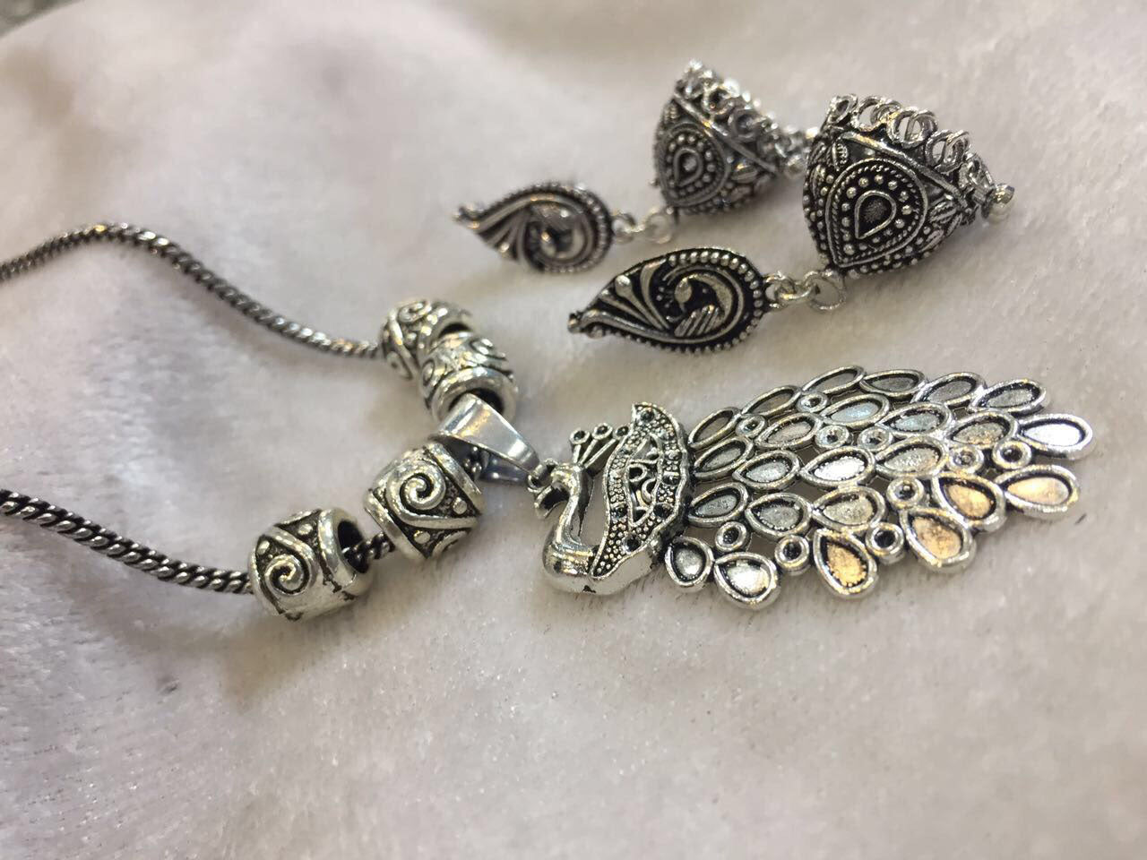 Peacock Pendant Necklace with Earrings Set