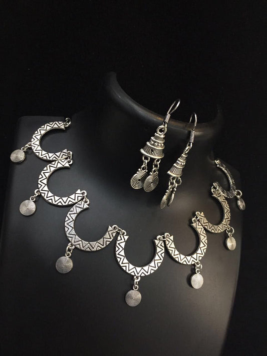 Crescent Moon Necklace with Earrings Set