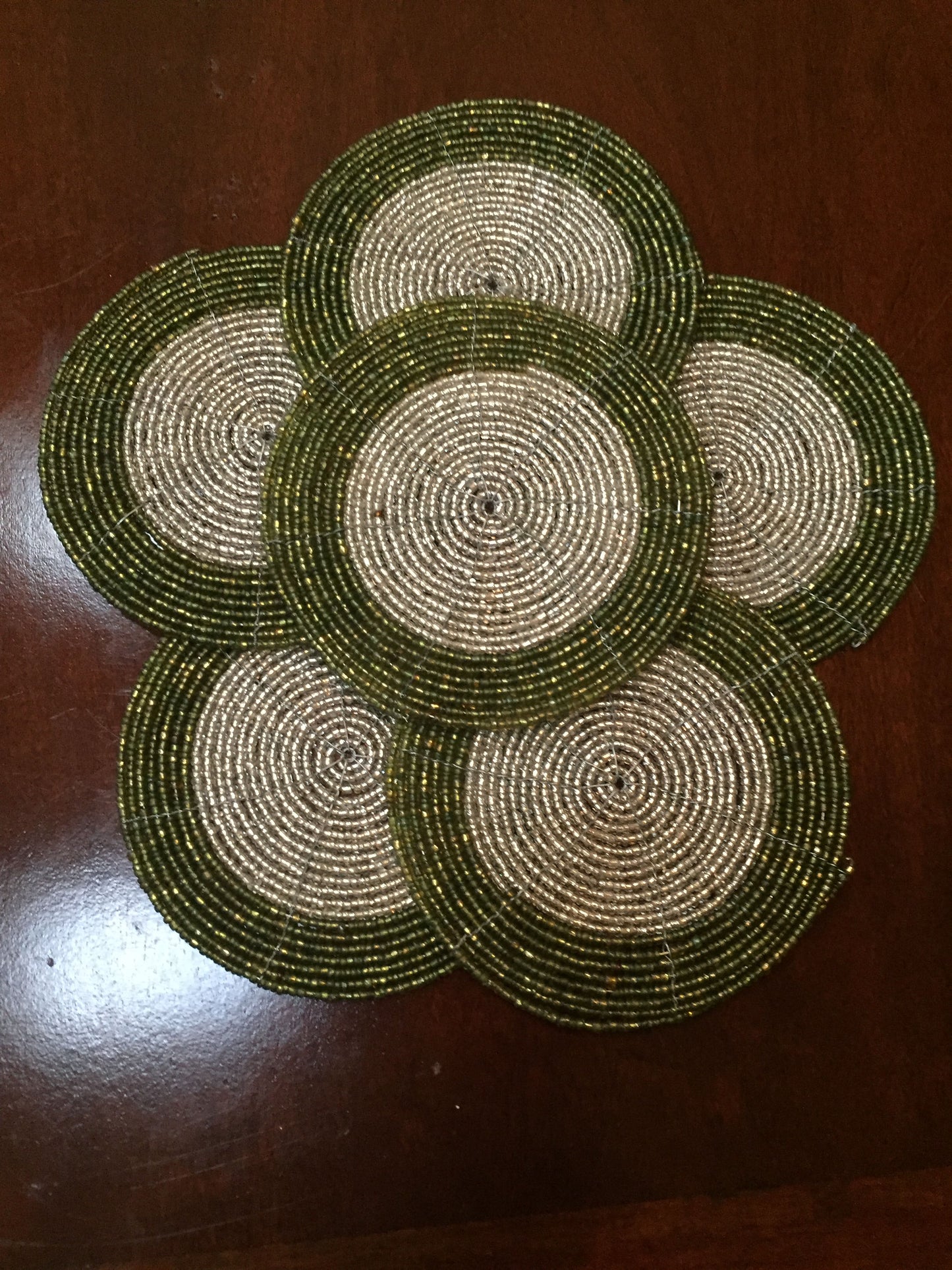 Green & Silver Bead Coasters - Set of 6