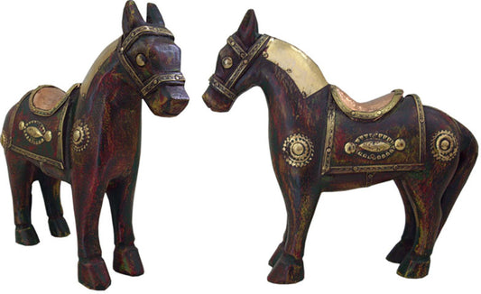 Wood Horse in Antique color with Brass work
