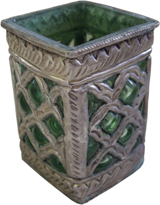 Pen Holder in Glass and White Metal (Handicraft)