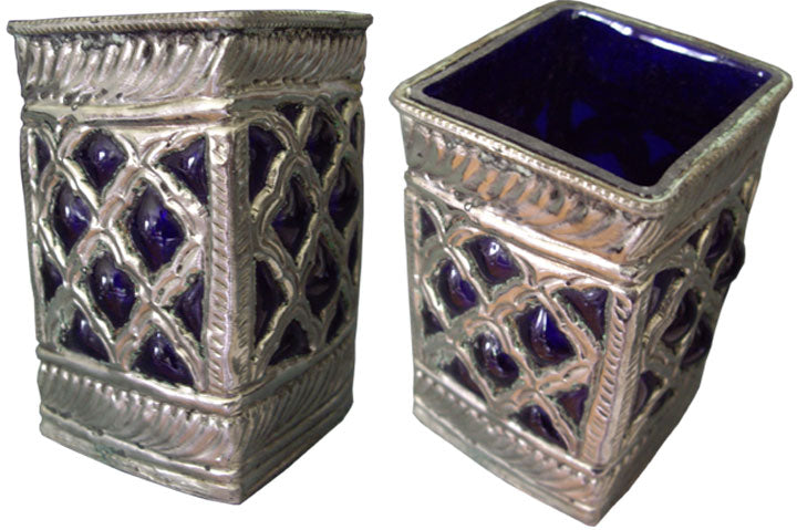 Pen Holder in Glass and White Metal (Handicraft)