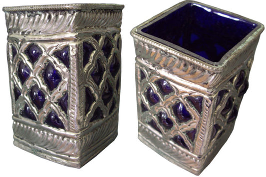 Pen Holder in Glass and White Metal (Handicraft)