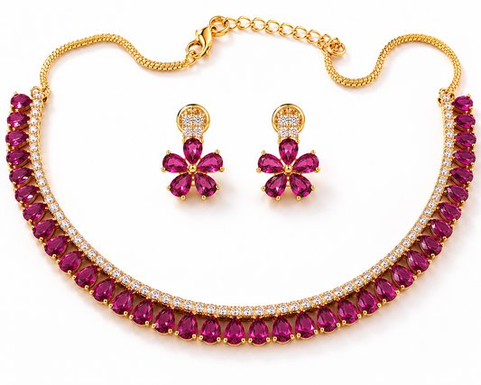 Purple Semi Precious Stone Tear Drop Necklace & Earring Set