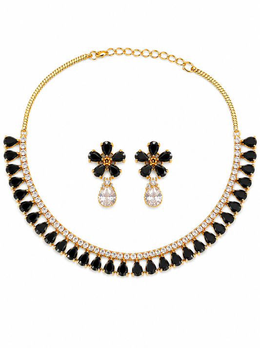 Black Semi Precious Stone Tear Drop Necklace & Earring Set