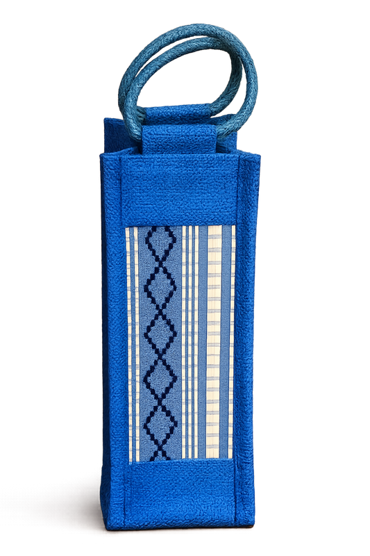Sturdy Blue Jute Wine Bag Holder