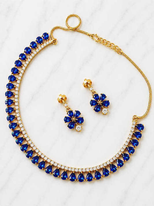 Blue Semi Precious Stone Tear drop Necklace & Earring Set