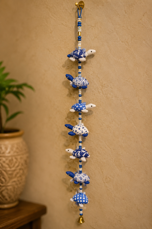 Blue & White Fabric Turtle Hanging – Handmade Decorative Wall Hanging (38”)