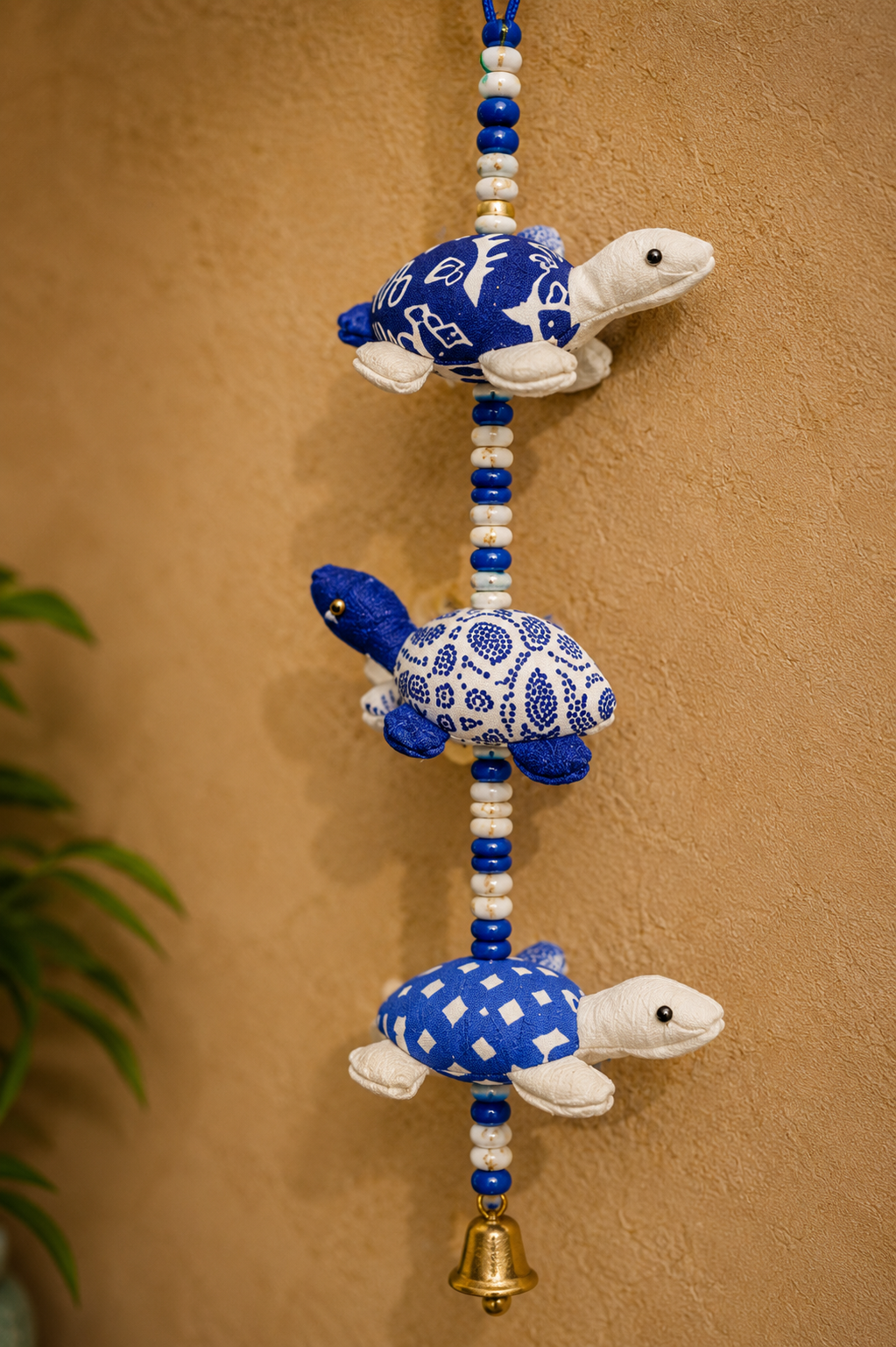 Blue & White Fabric Turtle Hanging – Handmade Decorative Wall Hanging (38”)