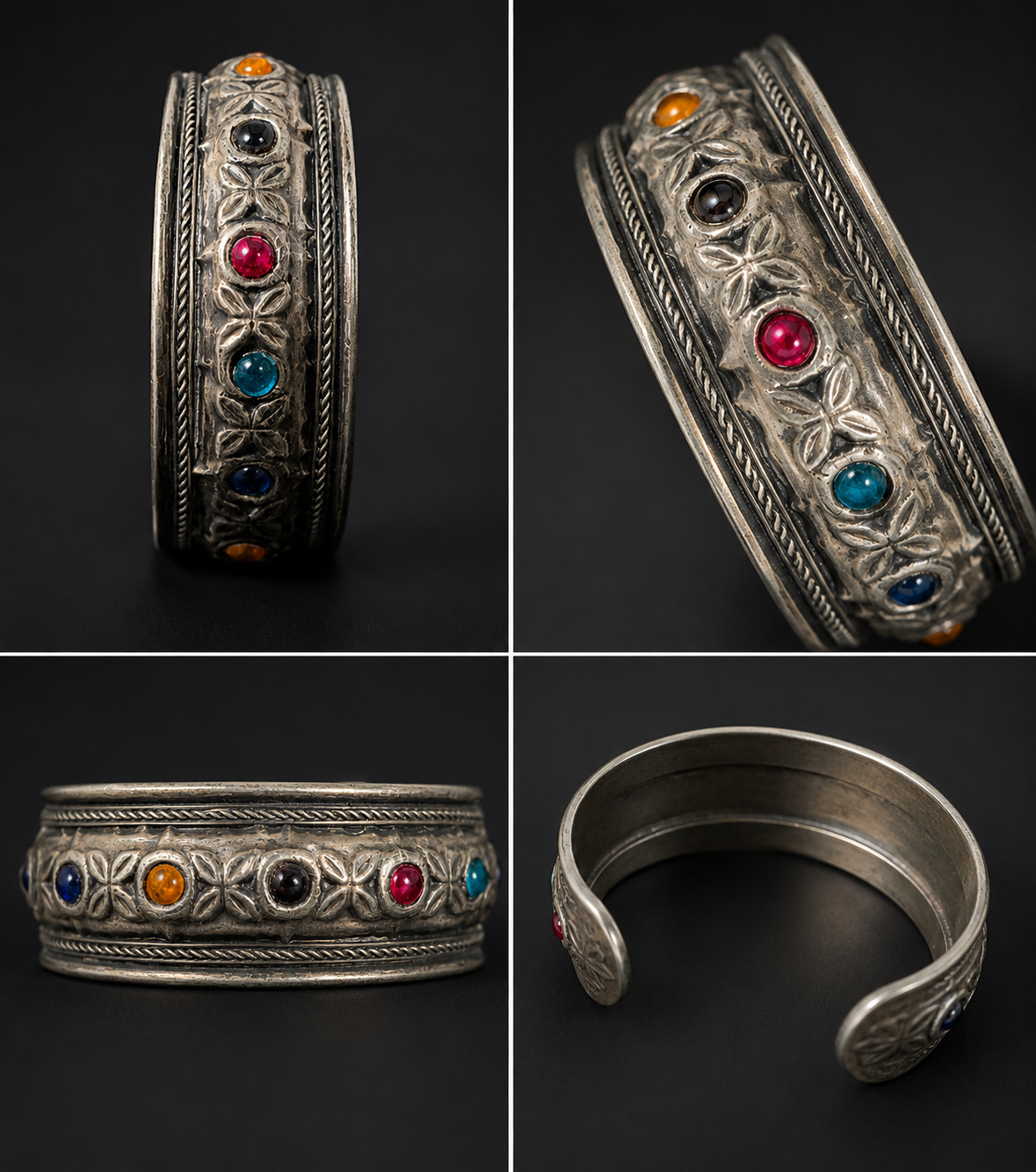 Colored Stones & Oxidized Silver Bracelet