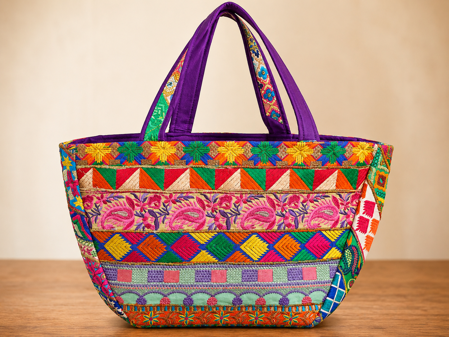 Floral Kutch Hand Embroidered Tote Bag