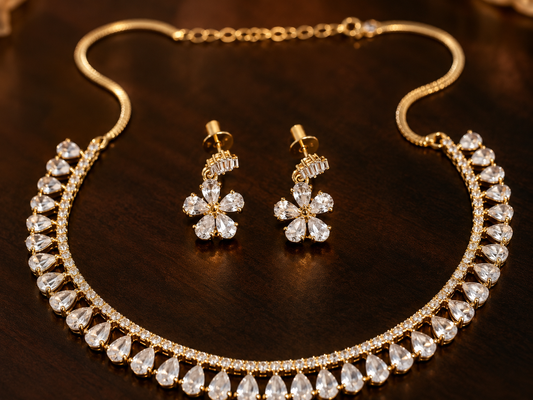 White Semi Precious Stone Teardrop Necklace & Earrings Set
