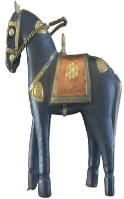 Wooden Horse - Antique colored with brass work (Handicraft)