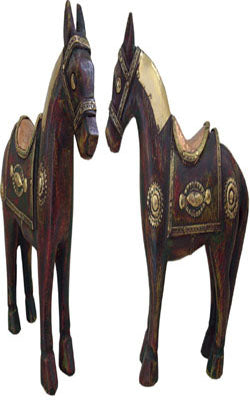 Wood Horse in Antique color with Brass work